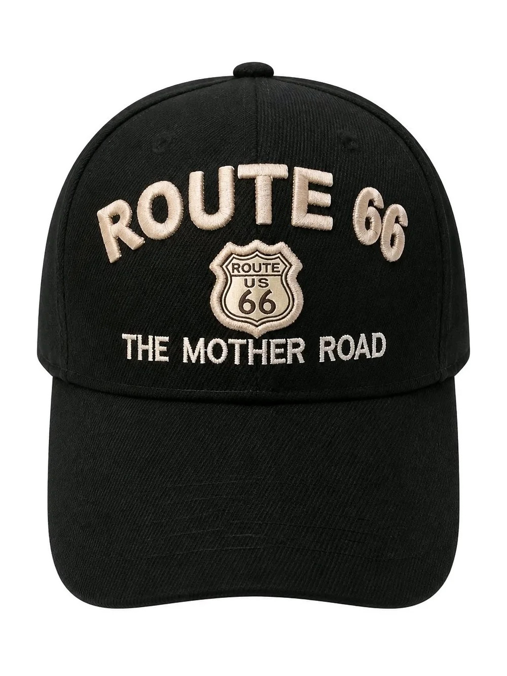 Route 66 Black Embroidered Baseball Cap - The Mother Road
